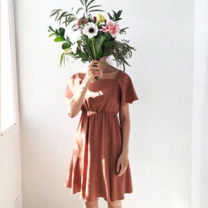 EVE LAVOIE - Tensel Pink dress midi - butterfly sleeves - elastic waist - Large